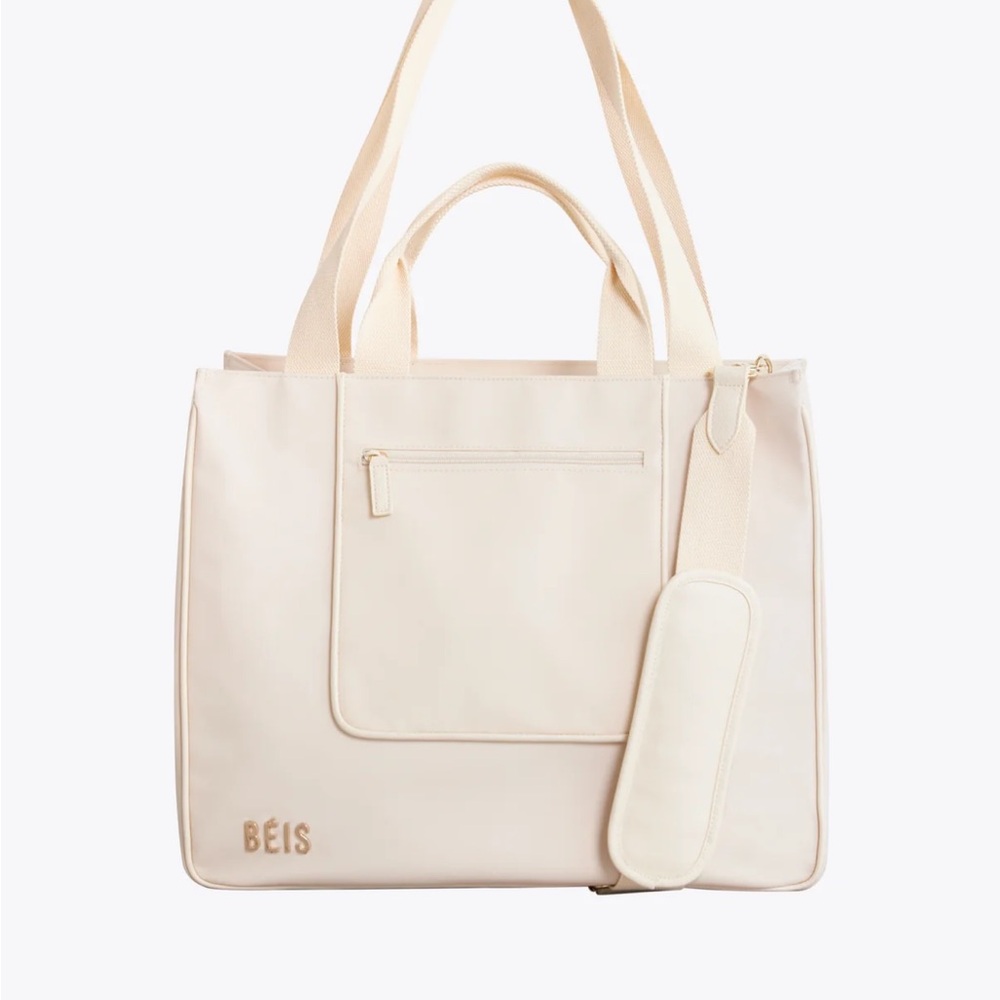 BEIS Cream Structured Tote with Adjustable Strap